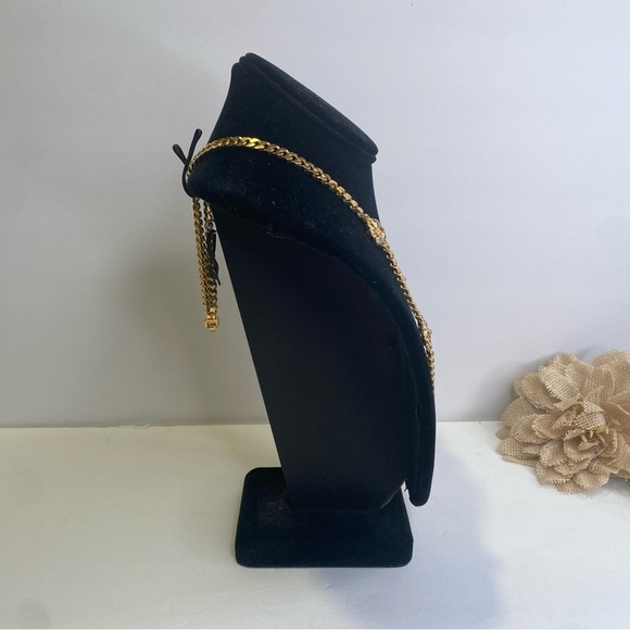 Vintage VB Marked Cuban Gold Tone Chain Necklace With 4 Crystal Flowers - Picture 3 of 11